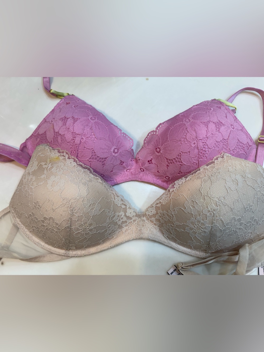 Victoria's Secret Beige and Pink Lace Push-Up Bra Duo